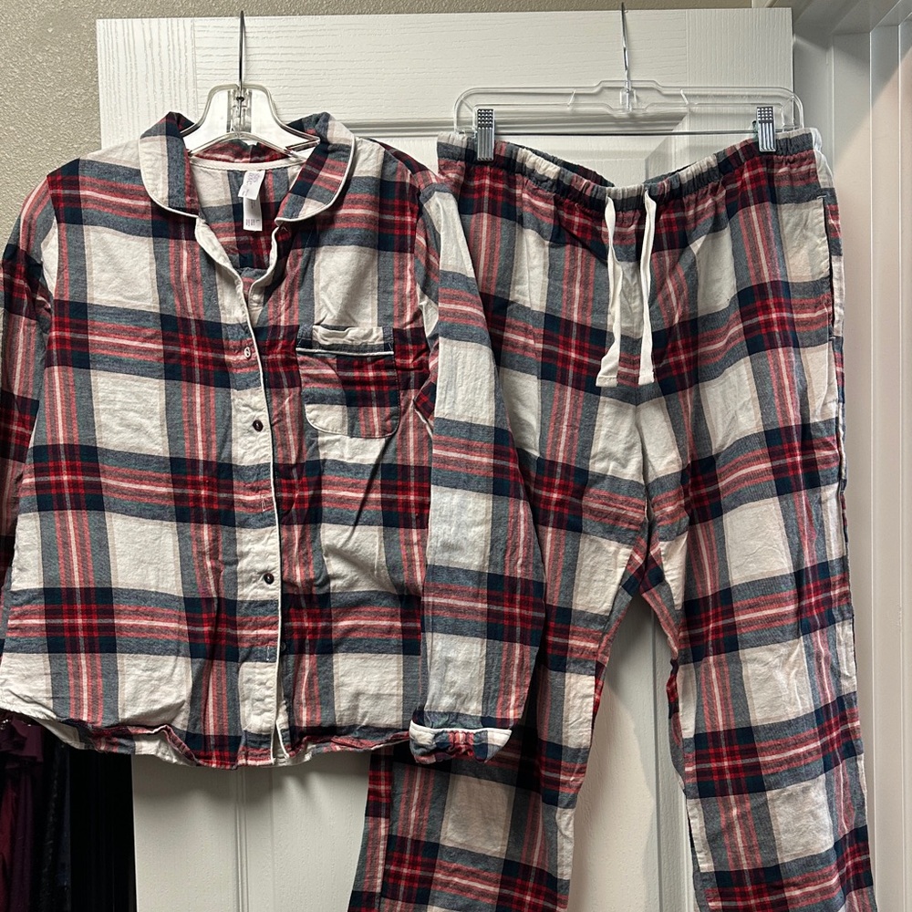 Christmas Jammies!!  Stars Above Plaid Pajama Set - Red, Blue, Cream